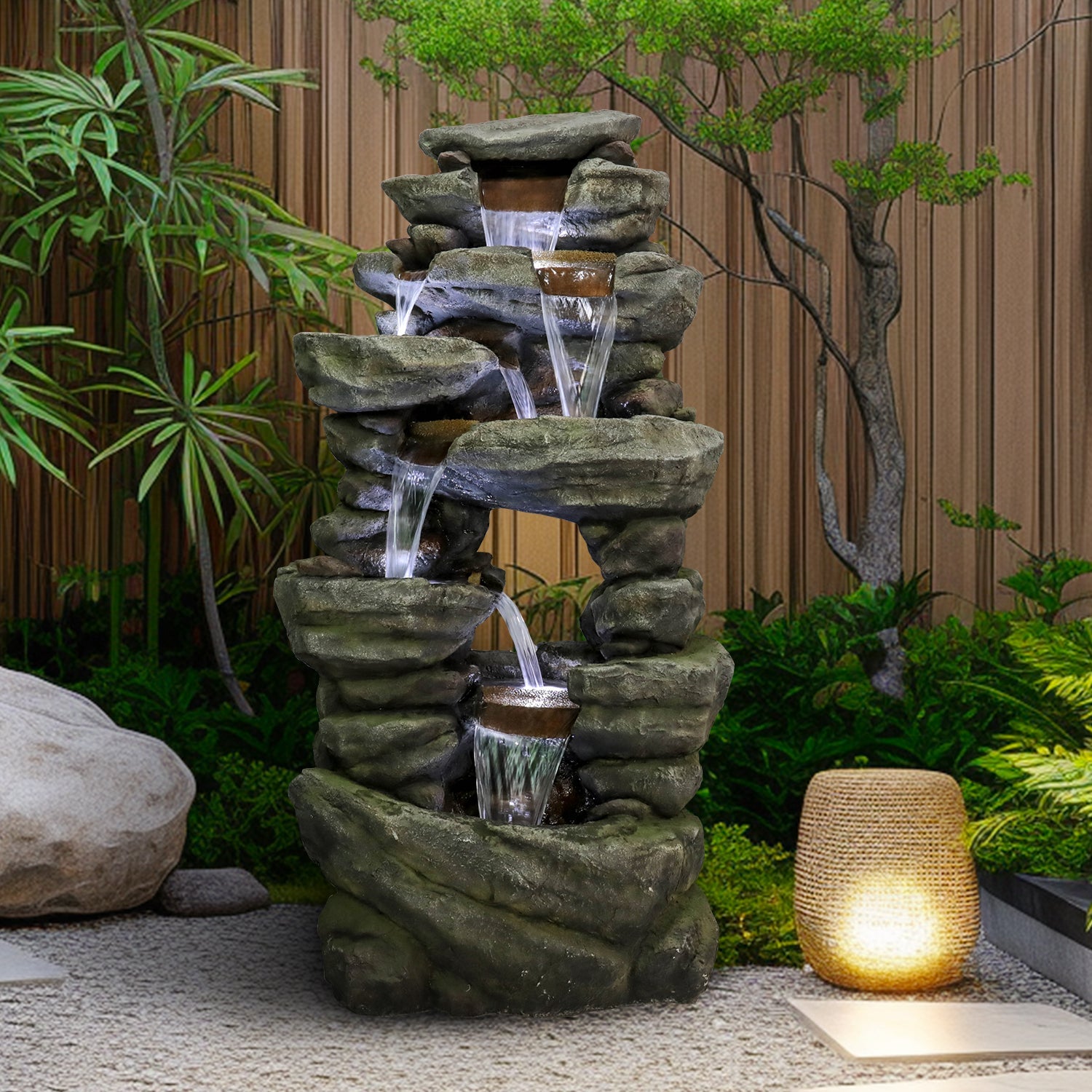 Resin Rock Waterfall Fountain Large 60 Inch 7 Tier