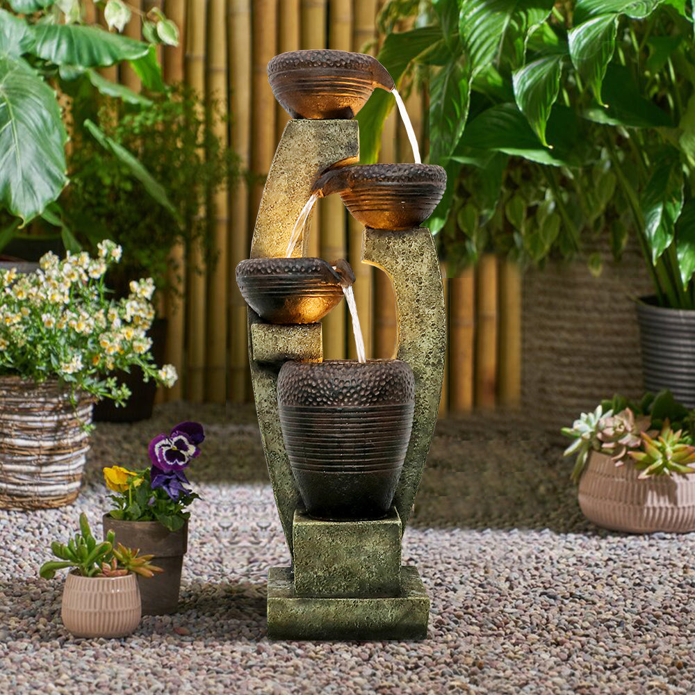 Resin Curved Sculptural Outdoor Water Fountain 40 Inch