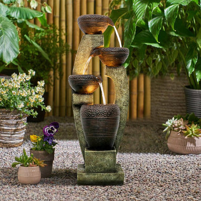 Resin Curved Sculptural Outdoor Water Fountain 40 Inch