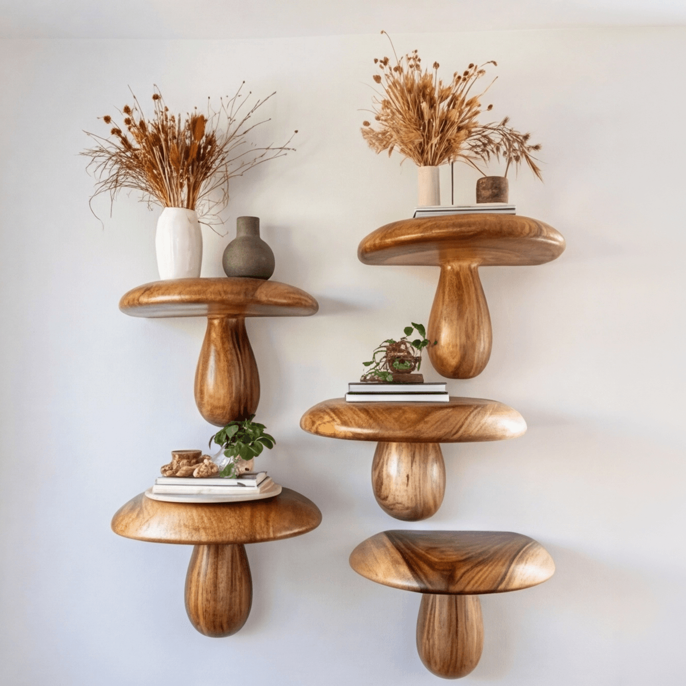 Zenvira Mushroom Solid Wood Floating Shelf SPA184760