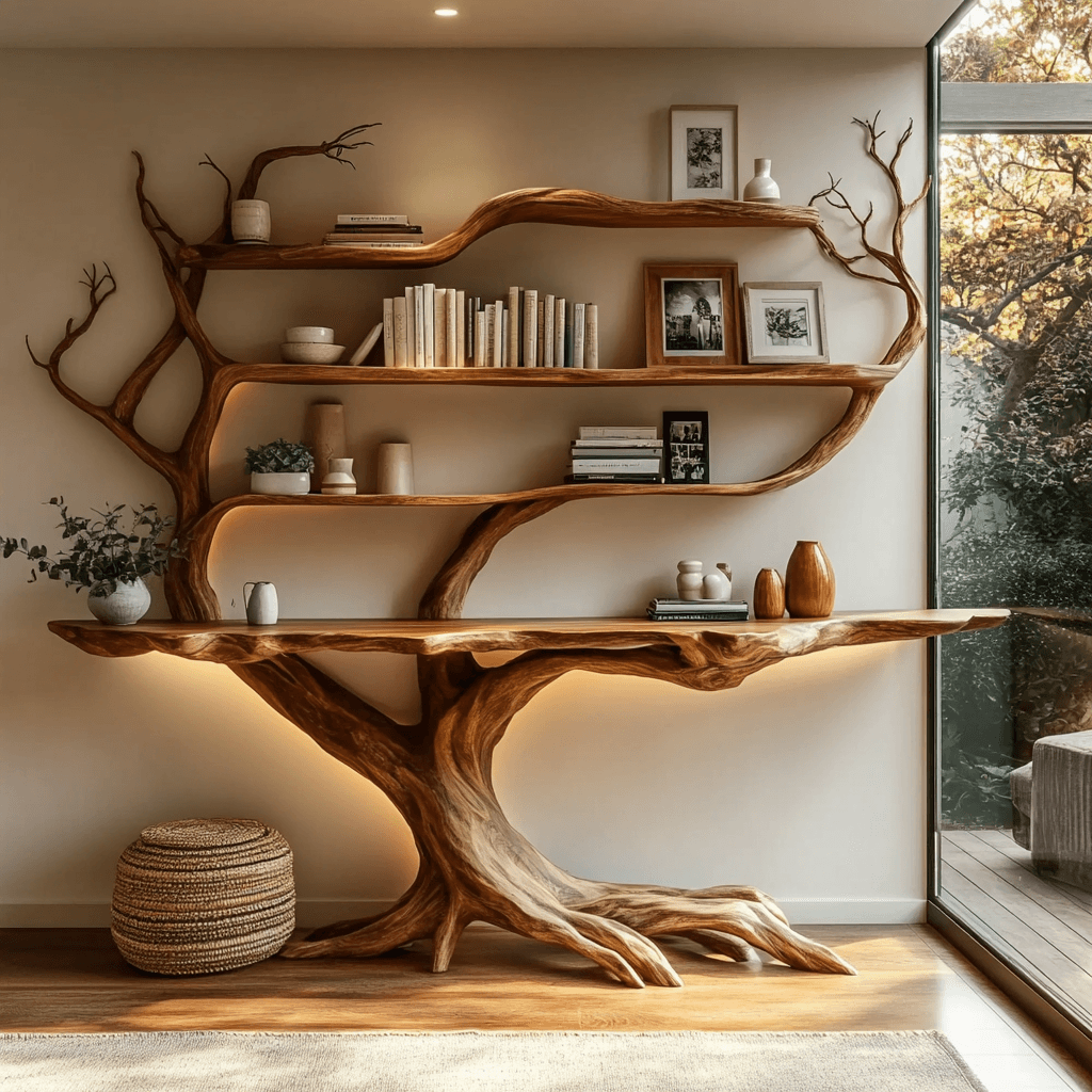 Zerathis Sculpted Solid Wood Console Table with Shelves