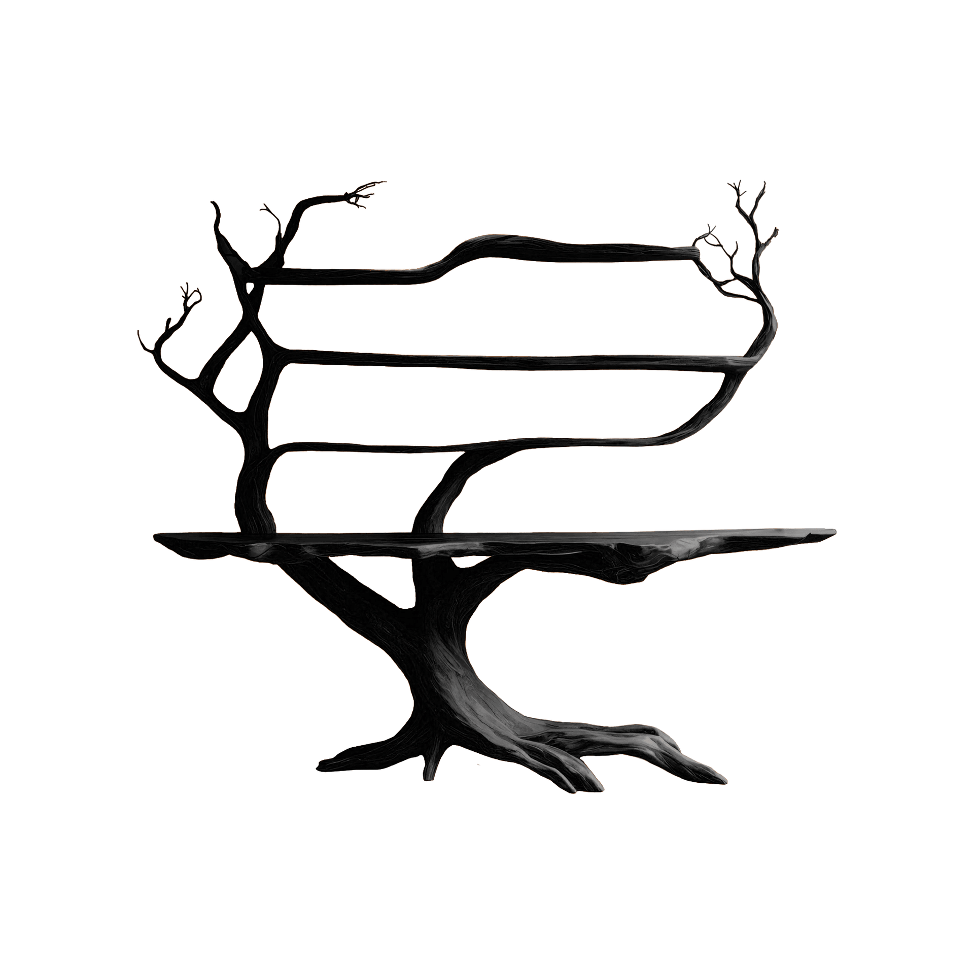 Zerathis Sculpted Solid Wood Console Table with Shelves