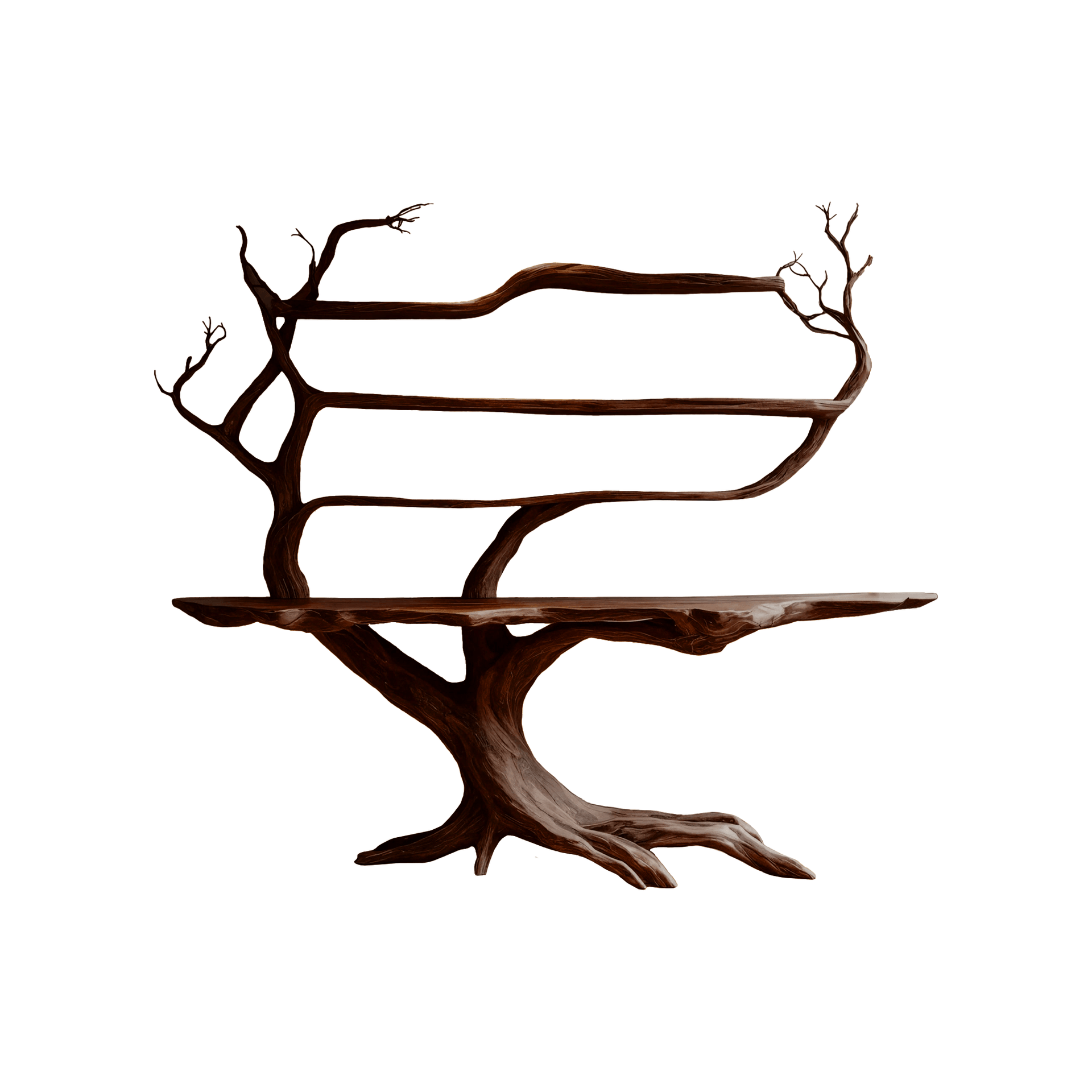 Zerathis Sculpted Solid Wood Console Table with Shelves