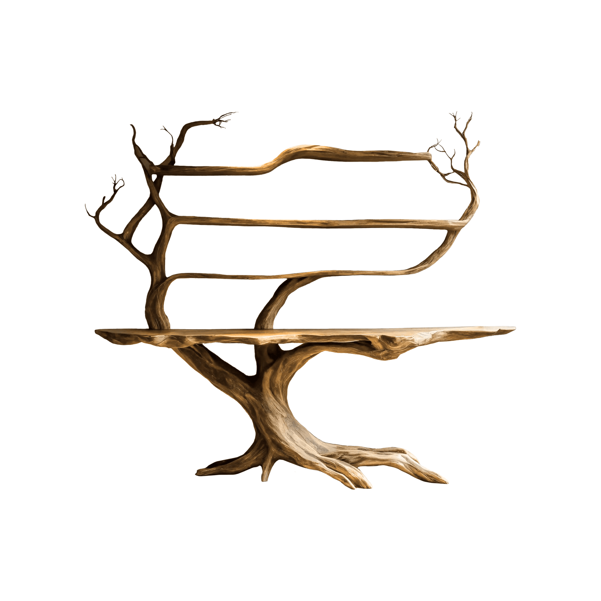 Zerathis Sculpted Solid Wood Console Table with Shelves