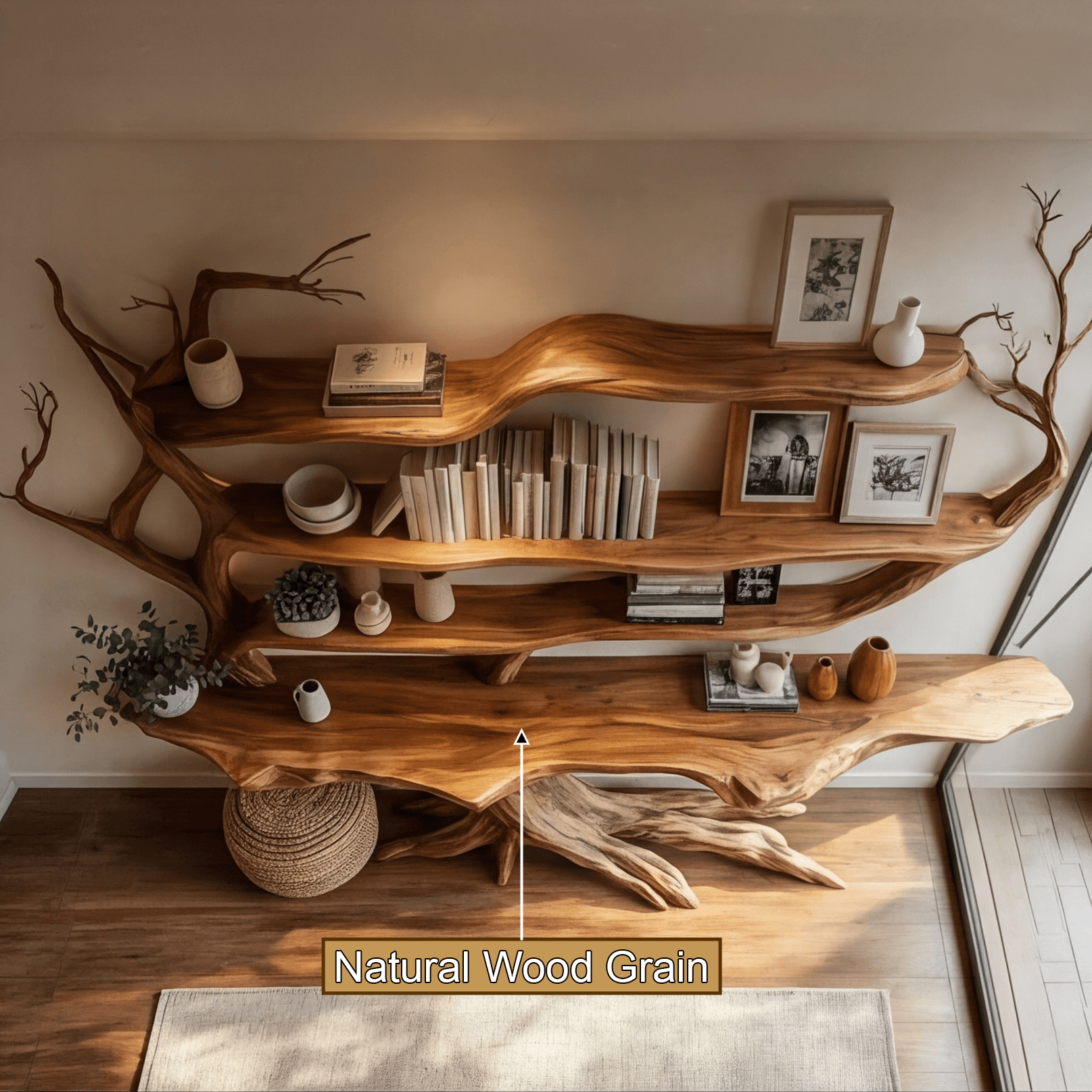 Zerathis Sculpted Solid Wood Console Table with Shelves