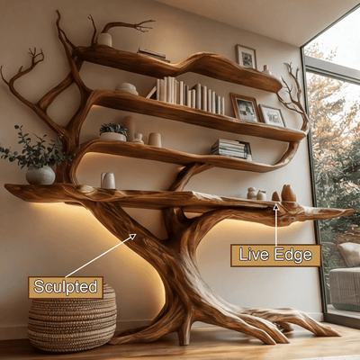Zerathis Sculpted Solid Wood Console Table with Shelves