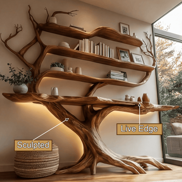 Zerathis Sculpted Solid Wood Console Table with Shelves