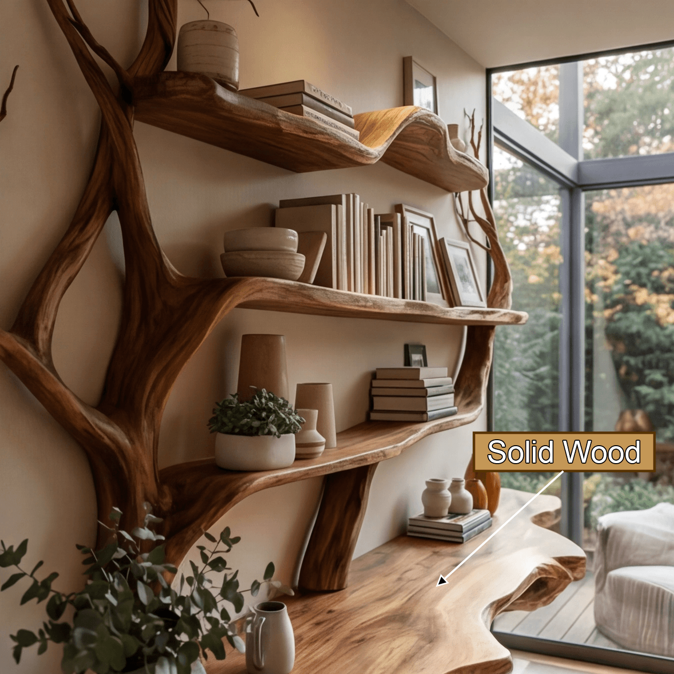 Zerathis Sculpted Solid Wood Console Table with Shelves