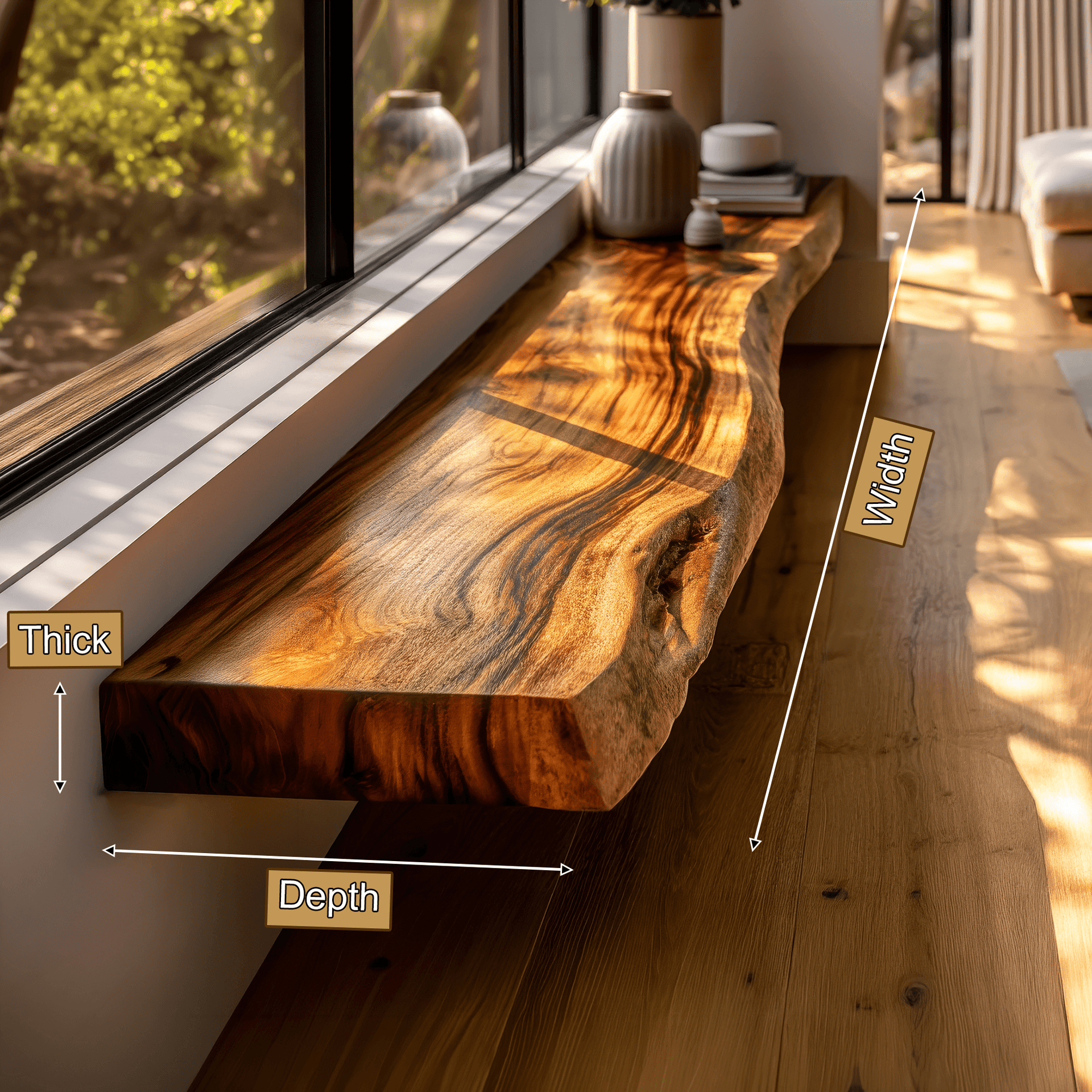 Zerion Live Edge Solid Wood Floating Shelf SPA324936