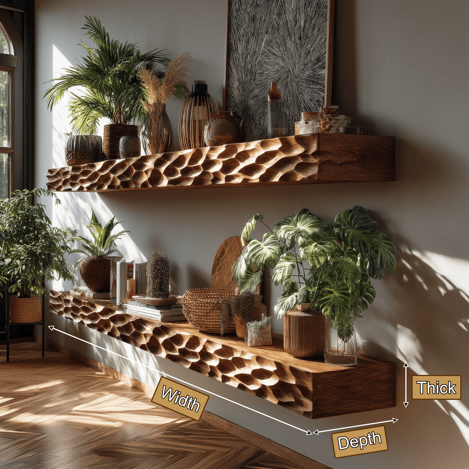 Zerith Sculpted Solid Wood Floating Shelf SPA565431