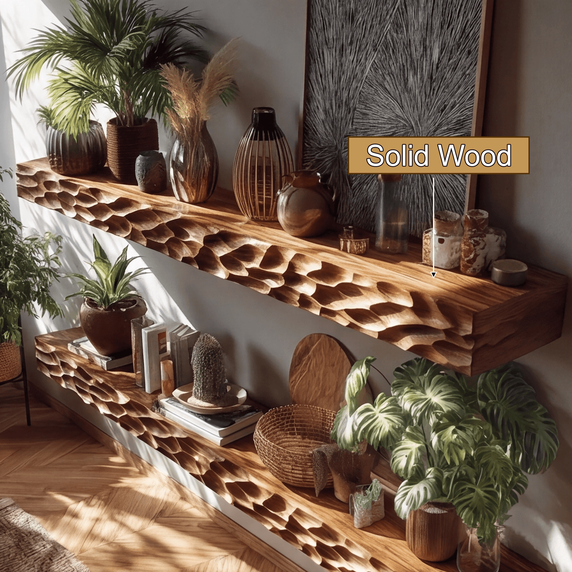 Zerith Sculpted Solid Wood Floating Shelf SPA565431