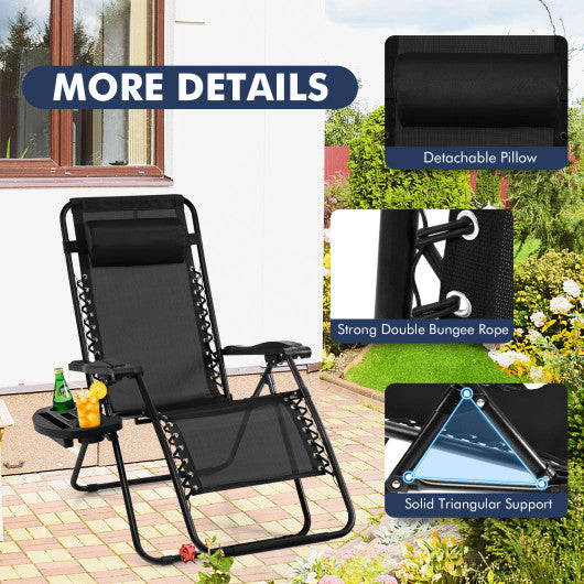 Outdoor Folding Zero Gravity Reclining Lounge Chair with Utility Tray-Black