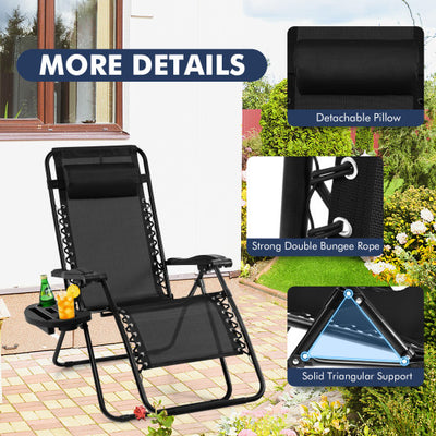 Outdoor Folding Zero Gravity Reclining Lounge Chair with Utility Tray-Black