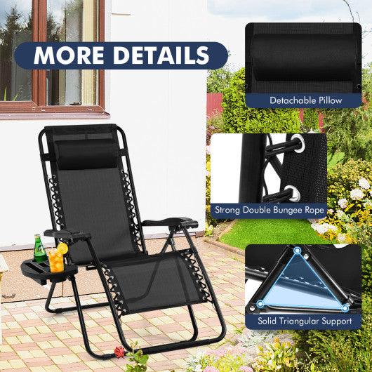 Outdoor Folding Zero Gravity Reclining Lounge Chair with Utility Tray-Black