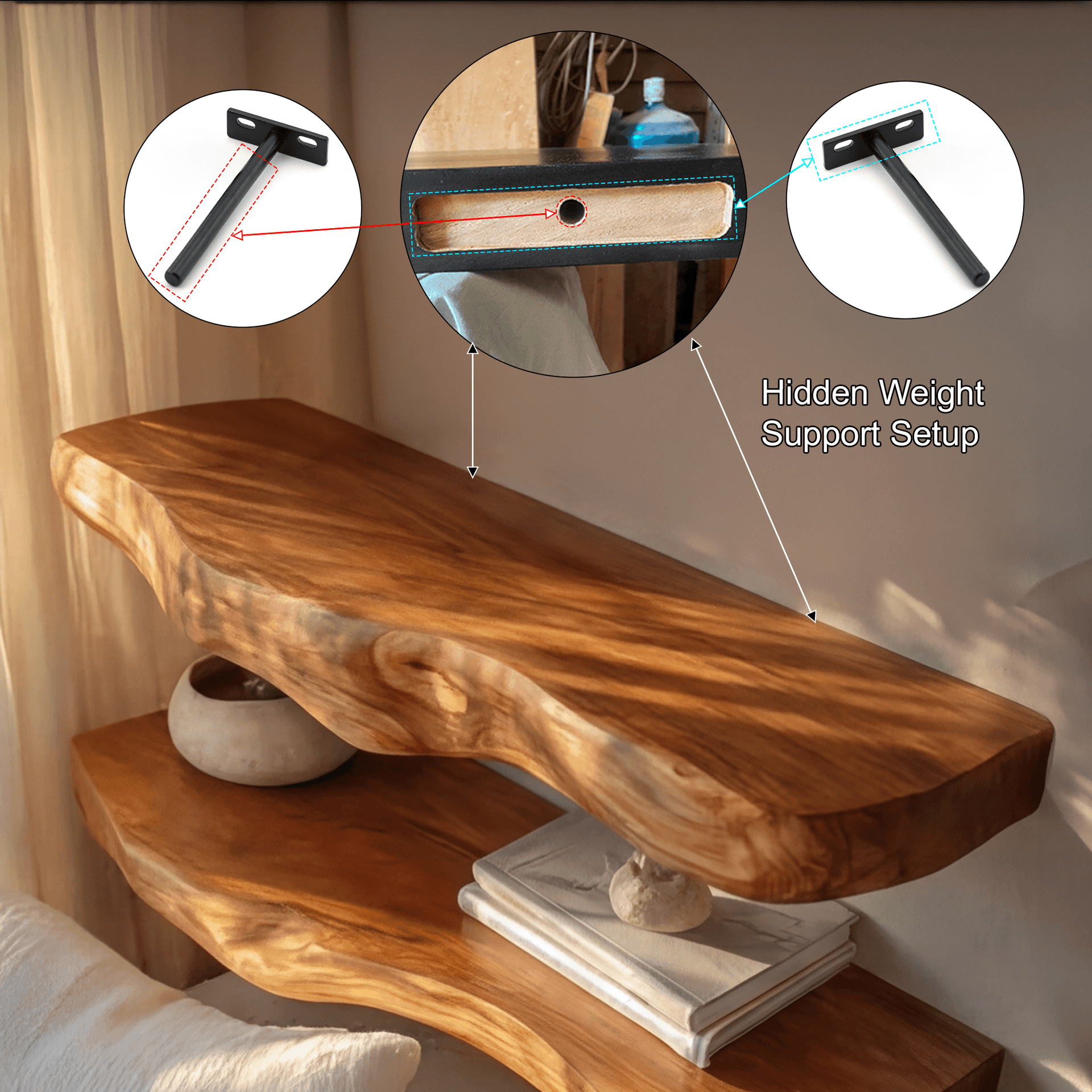 Zorvane Live Edge Solid Wood Floating Shelf SPA947232