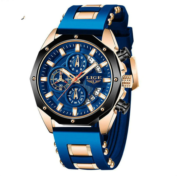 LIGE Luxury Silicone Sport Chronograph Watch