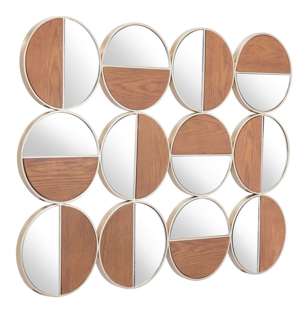 Zuo Modern Cycle Round Mirror, Gold/Walnut - A12201