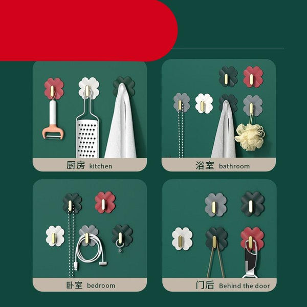 A Box of 4 Four-leaf Clover Hooks Punch-free Strong Sticky Bathroom Hook Light Luxury Household Wall Nail-free Key Storage Hook Cute Plastic Hooks Self-Adhesive Suitable Wall Bracket Self-Adhesive Hook Strong Adhesive Hanging on the Wall