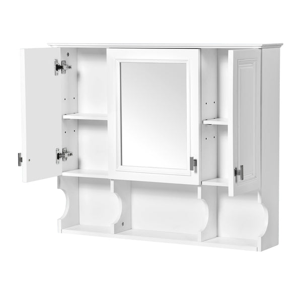 Wall Mounted Bathroom Medicine Cabinet with Mirror and Open Shelves, Modern
