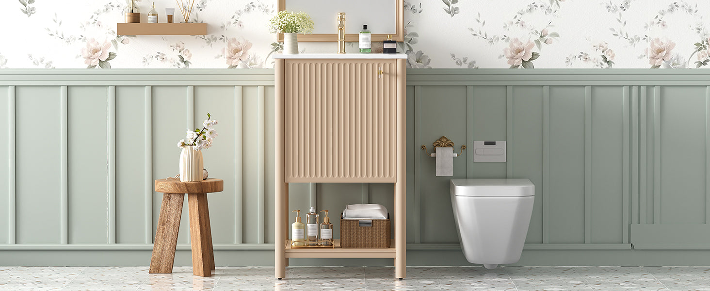 20-inch Bathroom Vanity with Ceramic Sink, Freestanding Single Vanity Set with Soft Closing Door,  French Style.