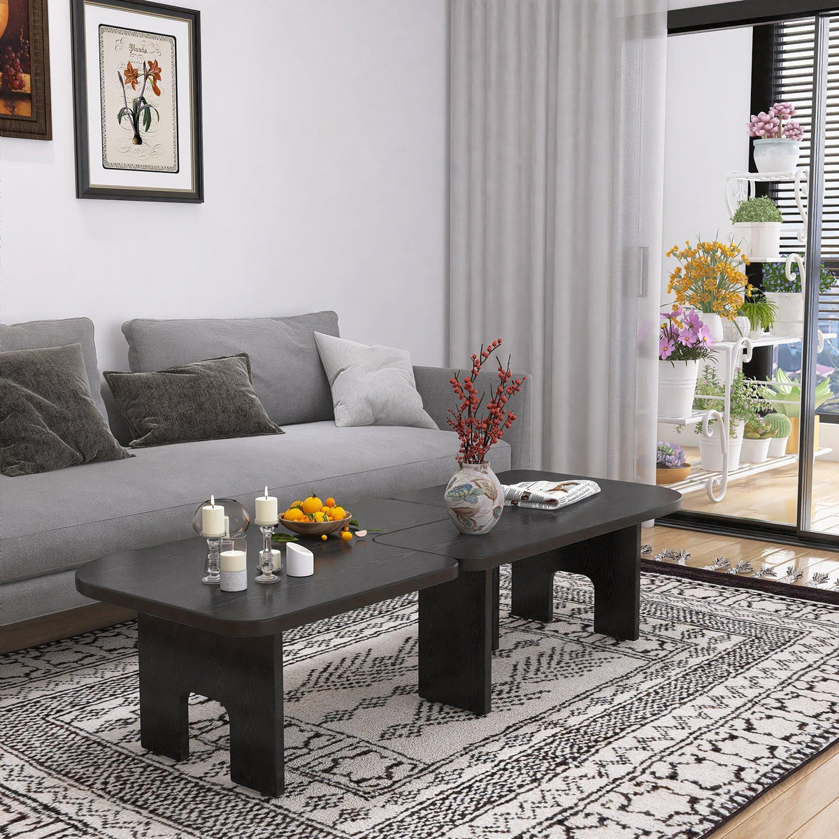 Modern Black Wooden Nesting Coffee Table Set