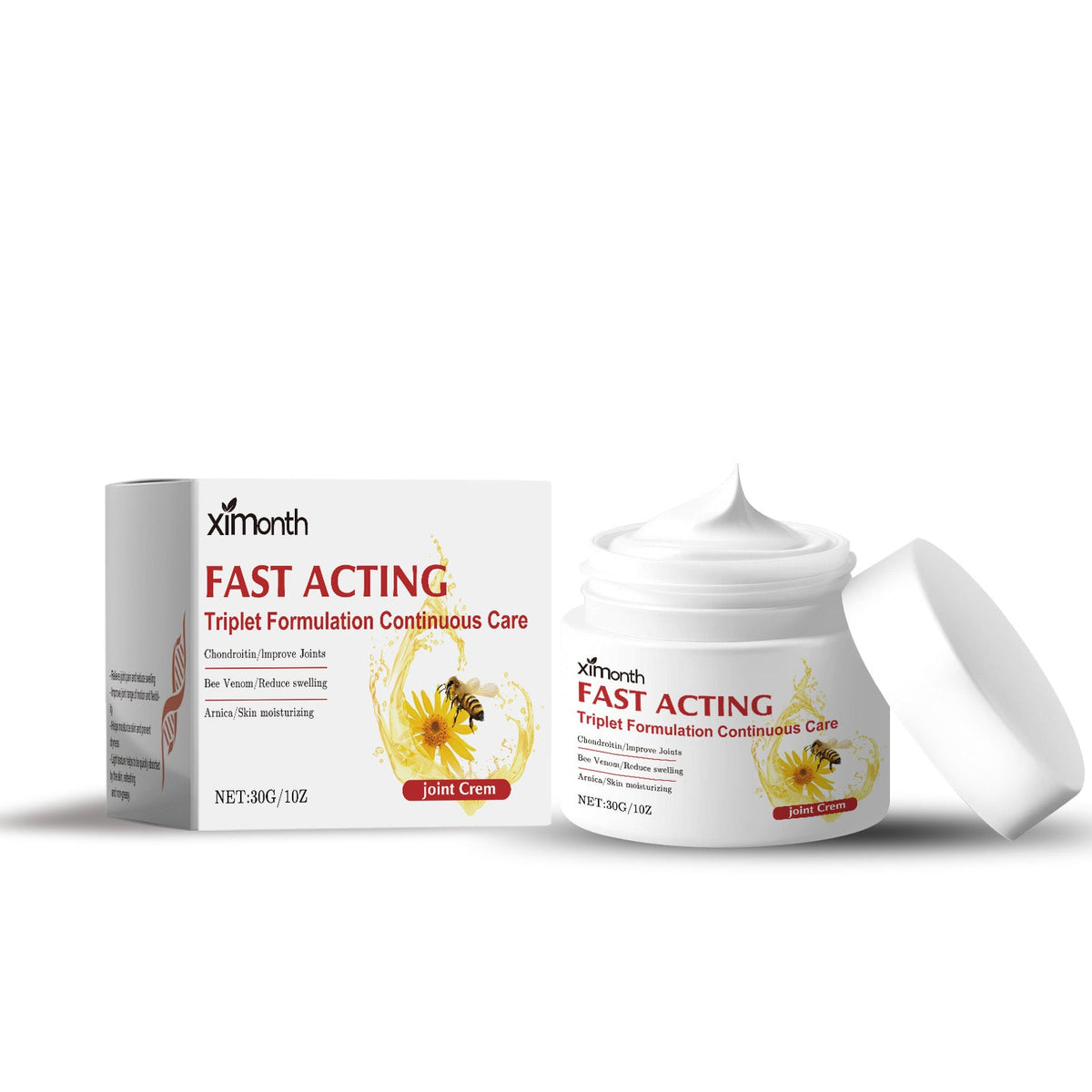 Best cream for neck pain – Ximonths Bee Venom Joint Care Massage Cream in a jar and box packaging.