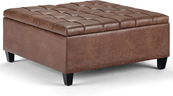 Distressed Umber 36 Inch Storage Ottoman Vegan Faux Leather