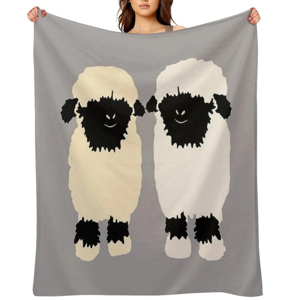 Valais Black Nose Sheep Friends Throw Blanket