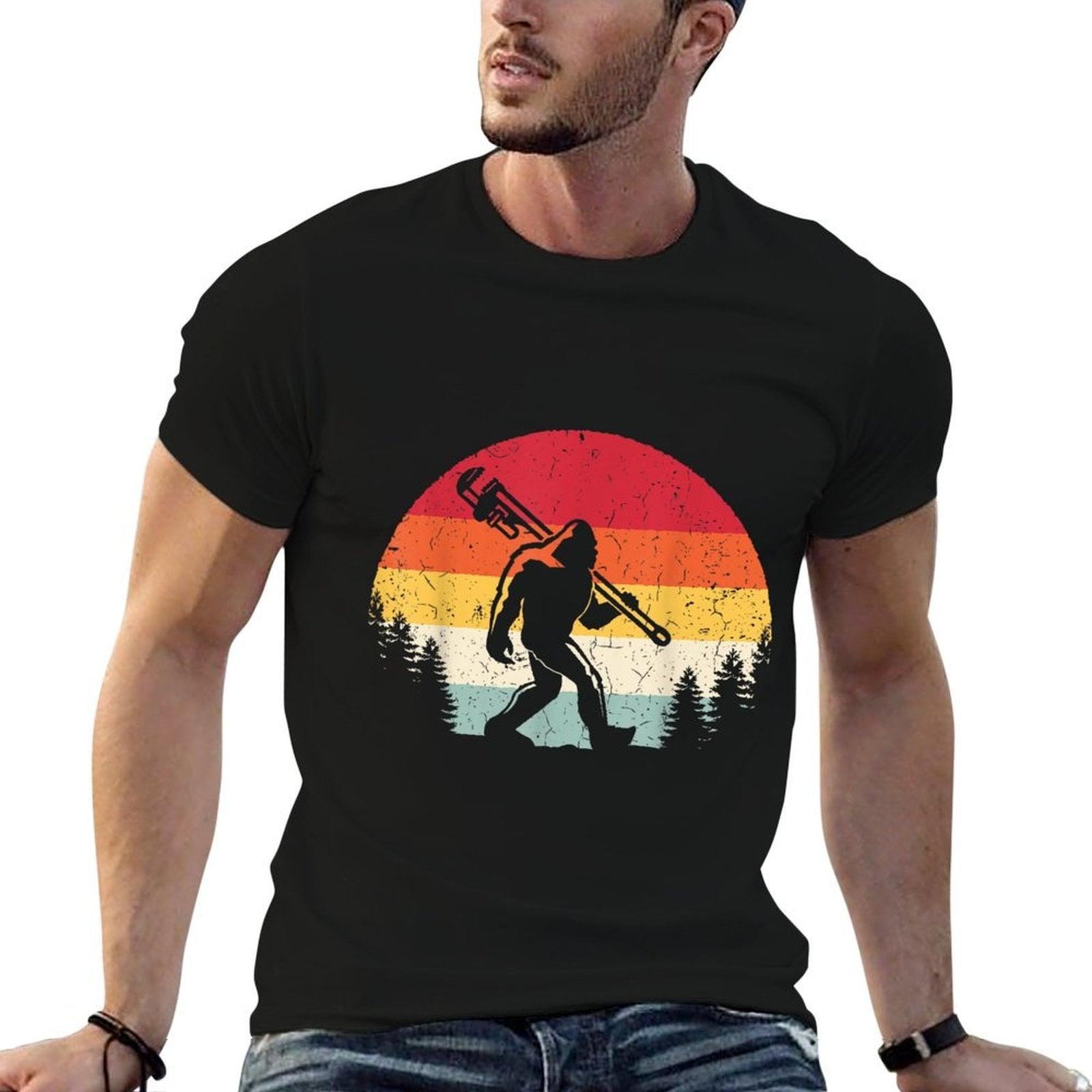 Vintage Bigfoot Plumber Pipe Wrench Funny Sasquatch Plumbing T-Shirt