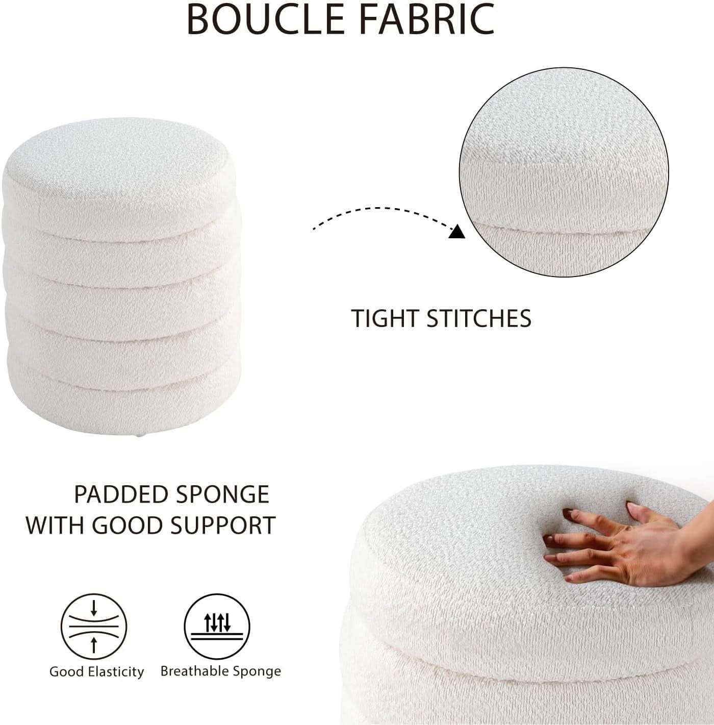 Round Ottoman With Hidden Storage And Cushioned Top
