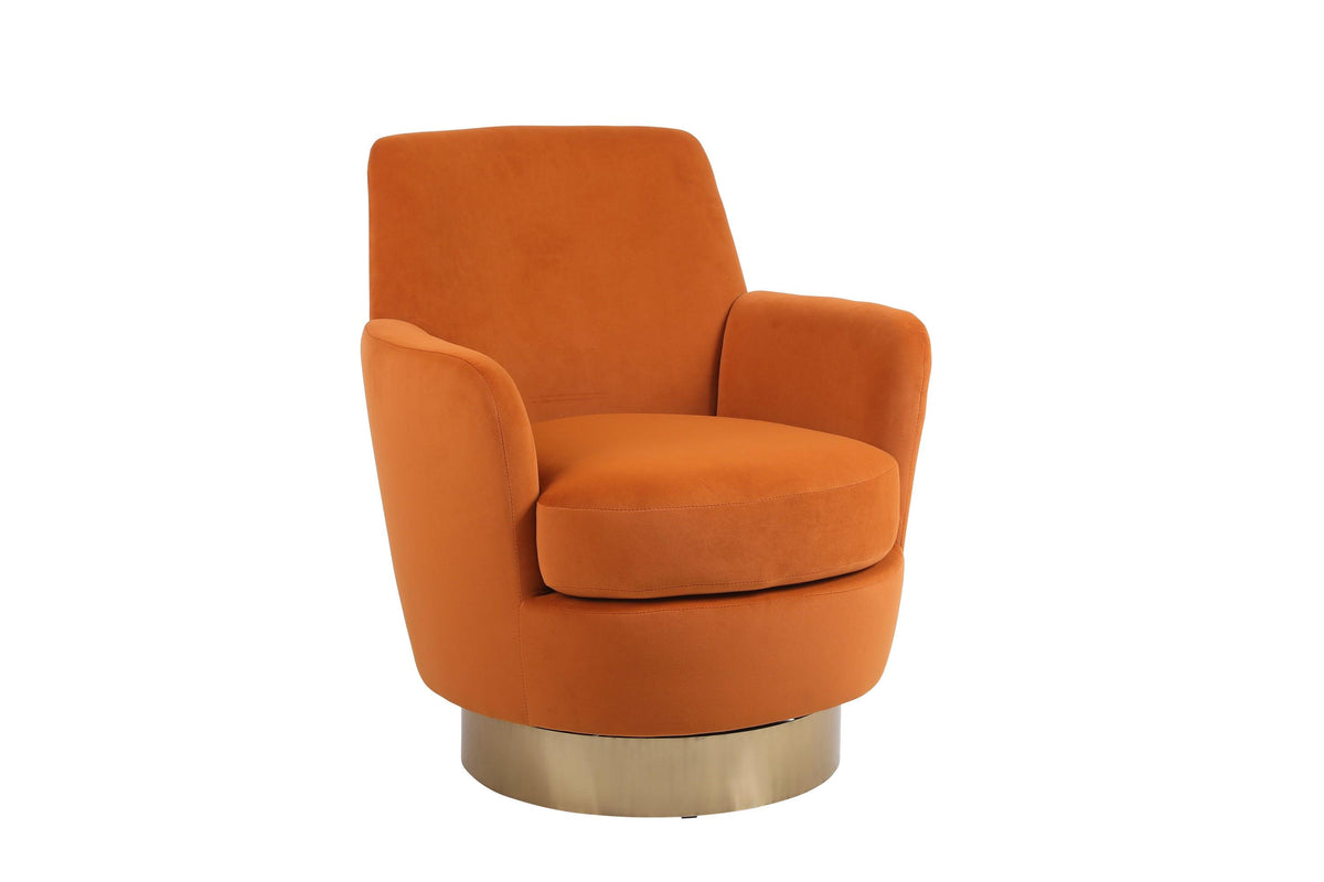 Orange Velvet Swivel Barrel Chair