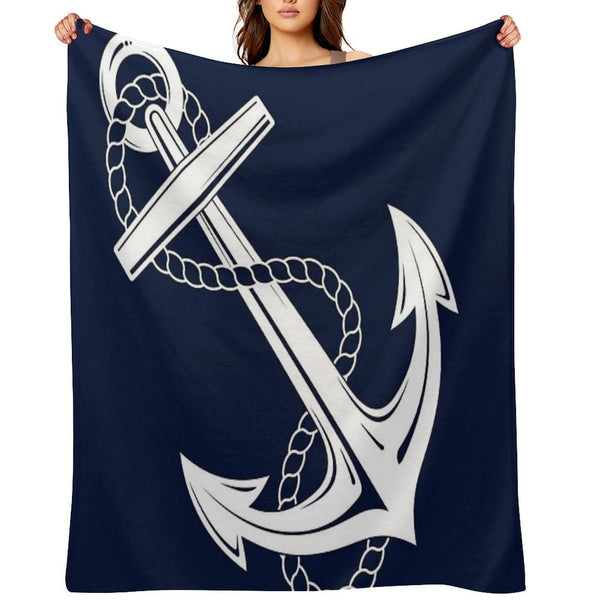 Anchor Nautical White & Navy Quick-dry Throw Blanket