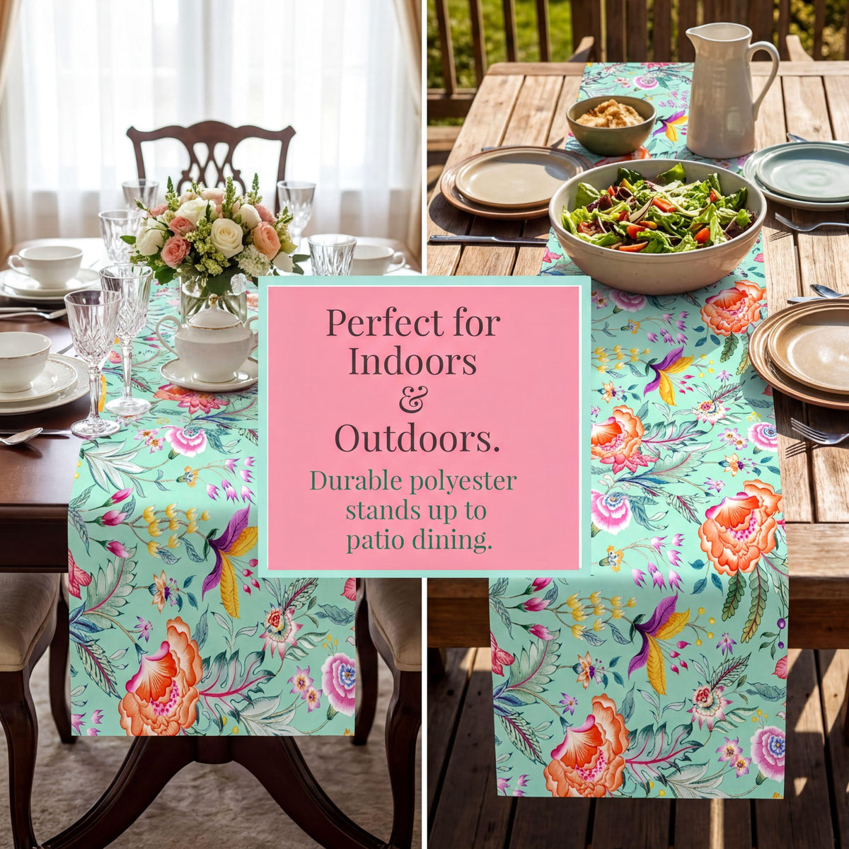 Green Pink Table Runner – Chintz Floral