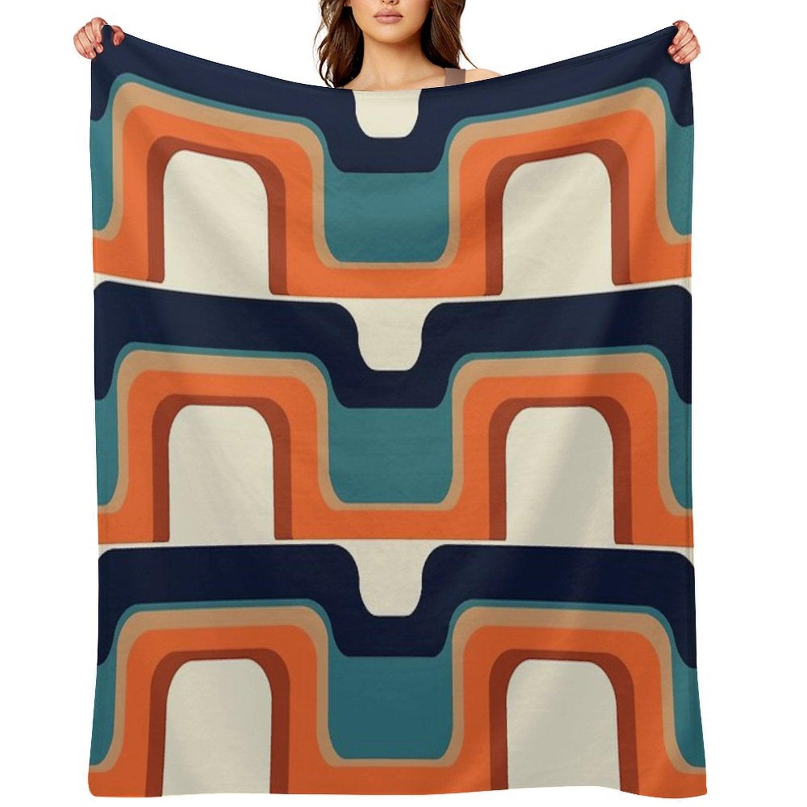 Mid-Century Modern Meets 1970s Orange & Blue Throw Blanket