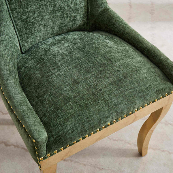 Chenille Dining Chairs Modern Style with Curved Gold-Plated Legs & Rivet Trim