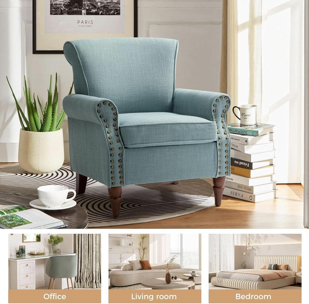 Blue Wingback Accent Chair With Removable Cushions