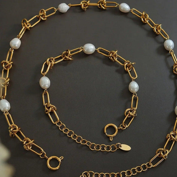 Pearl Gold Knots Chain Necklace - Gifts for You 'n Me