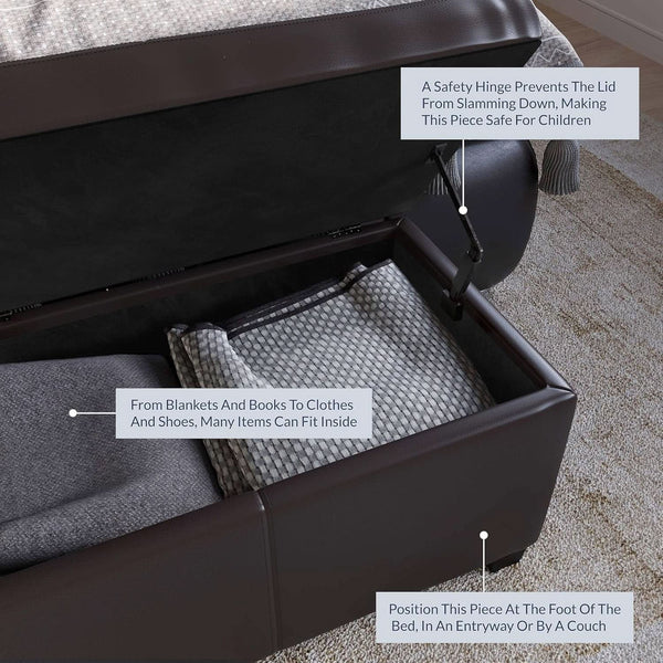 47 Inch DarkBrown Leatherette Storage Ottoman Bench