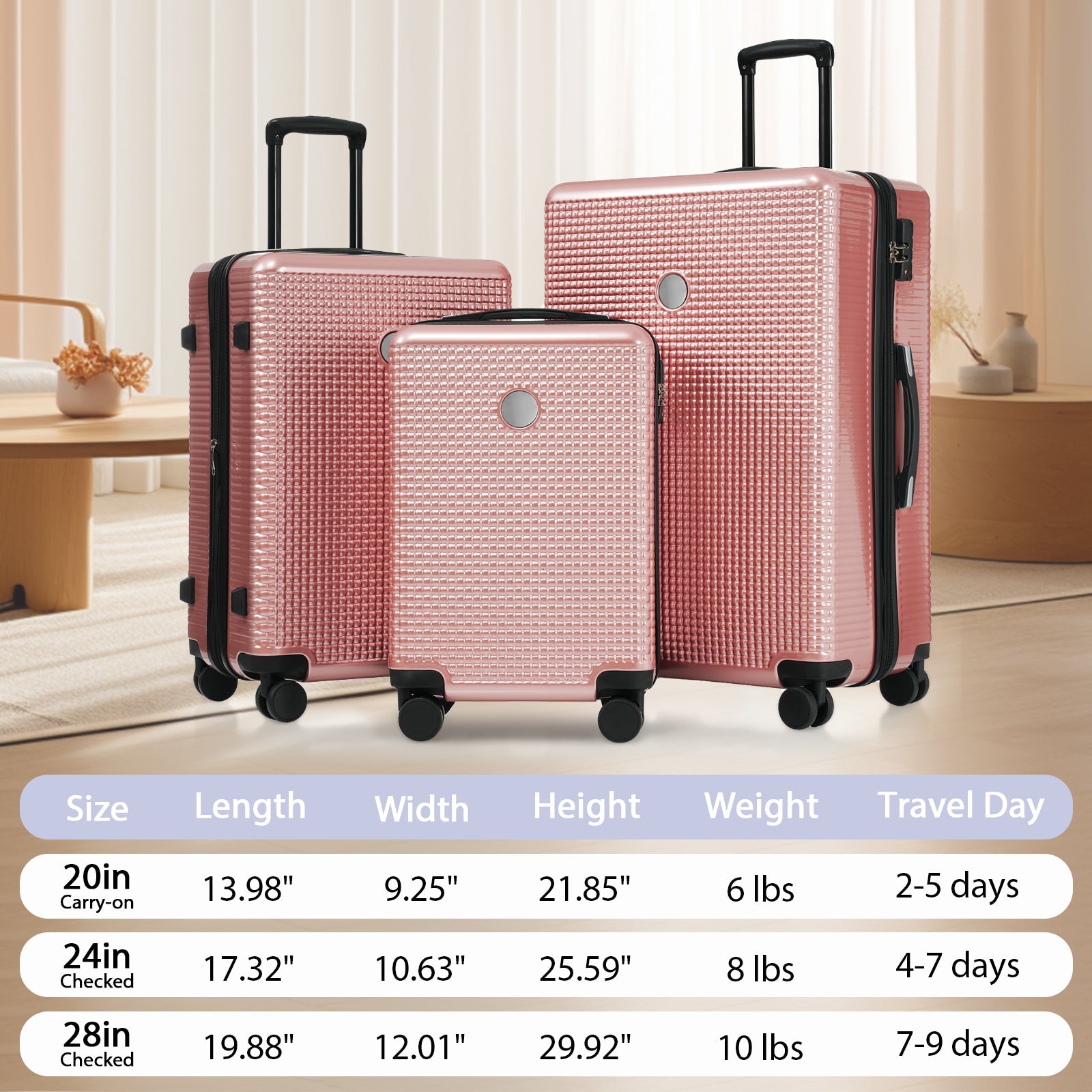 Luggage Sets 3 Piece Hardshell Suitcases with Wheels, Lightweight Expandable Travel Luggage with TSA Lock, Carry-on, Checked Luggage(20inch 24inch 28inch)