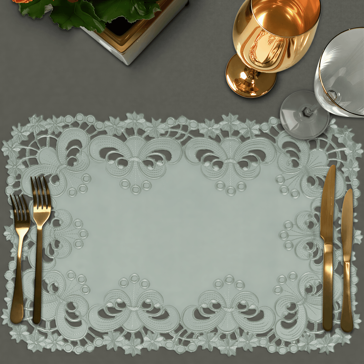 Embroidered Placemats - Gray European Embroidery Dining Table Mats | Rustic & Vintage