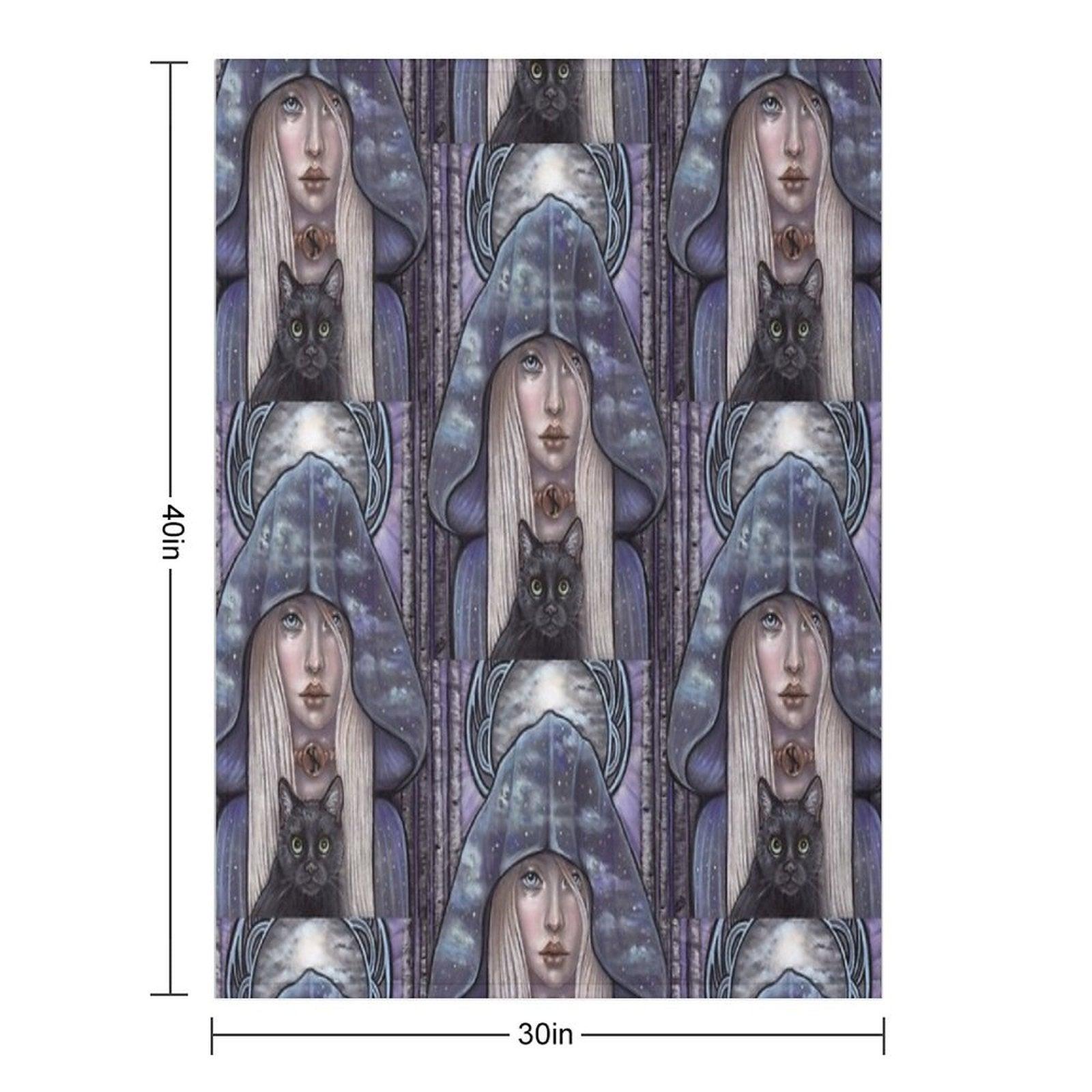 Nauthiz Rune Maiden Black Cat Sorceress Throw Blanket