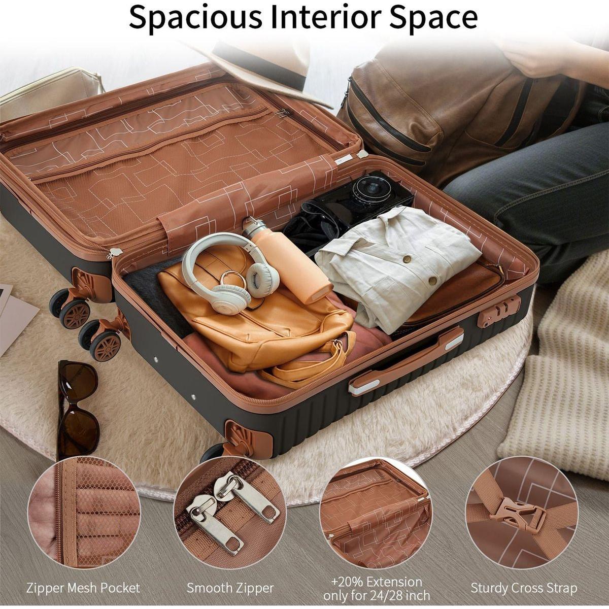 4 Piece Luggage Set Suitcase Set, ABS Hard Shell Lightweight Expandable Travel Luggage with 4 Packing Cubes, TSA Lock, Spinner Wheels for Men Women(16/20/24/28)