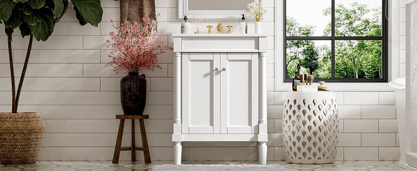 Modern Bathroom Vanity with Top Sink and 2-Tier Large Storage Shelves Cabinet