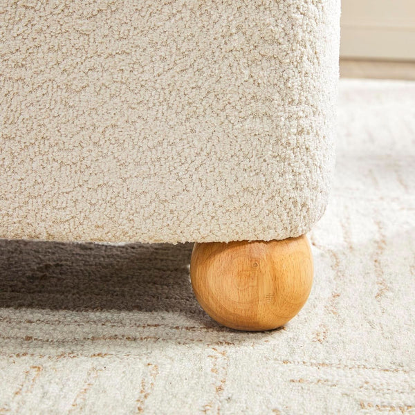 Ivory Luxurious Storage Bouclé Ottoman Wooden Legs