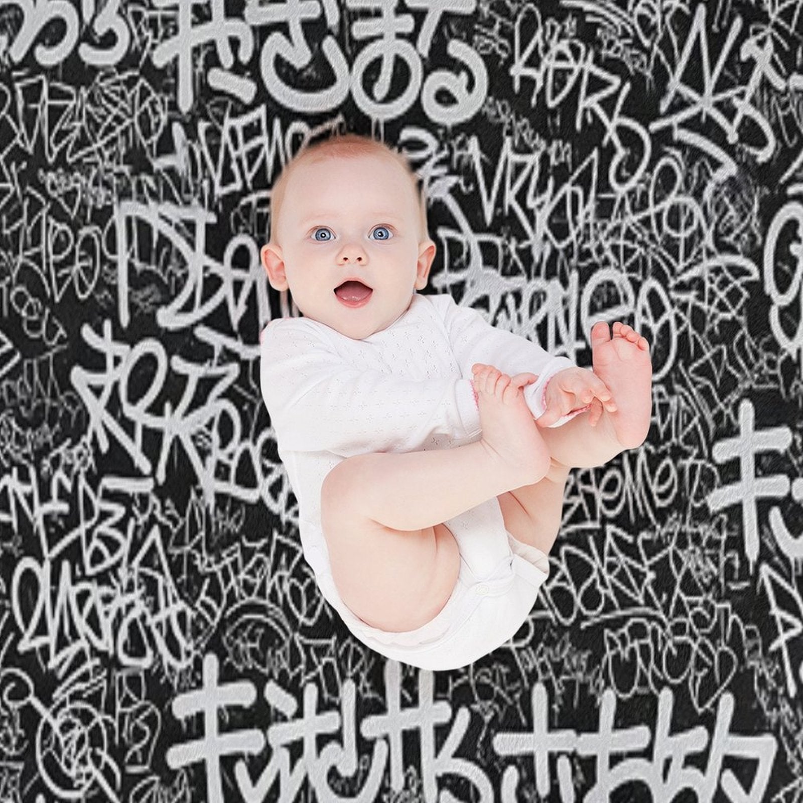 Black & White Doodle Graffiti Japanese Positive Words Tag Art Machine-washable Throw Blanket
