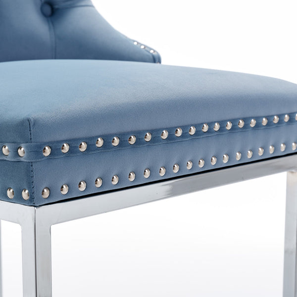 Counter Height Velvet Bar Stools with Button Back & Rivet Trim Upholstered Seats