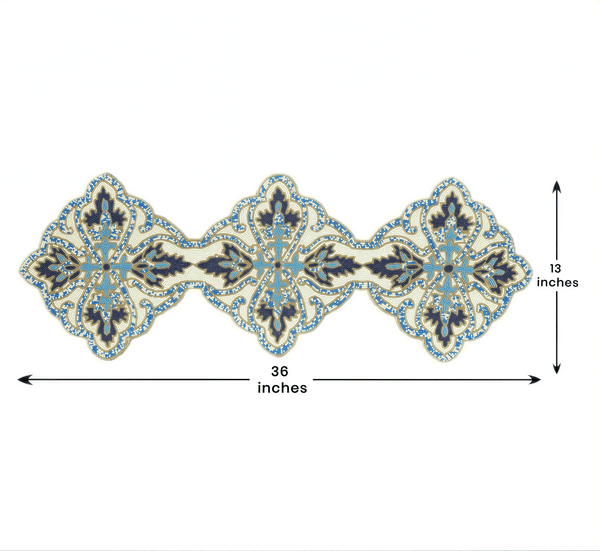 Beaded Table Runner – Blue White, 54x13 Inch
