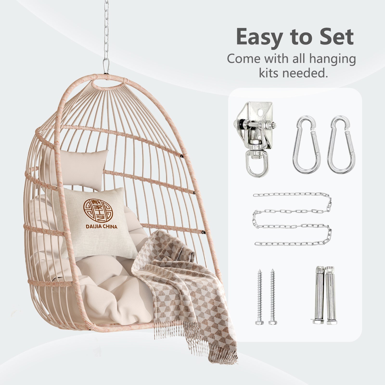 Outdoor Garden Rattan Egg Swing Hanging Chair PE Wicker Hanging Chair for Outdoor Patio