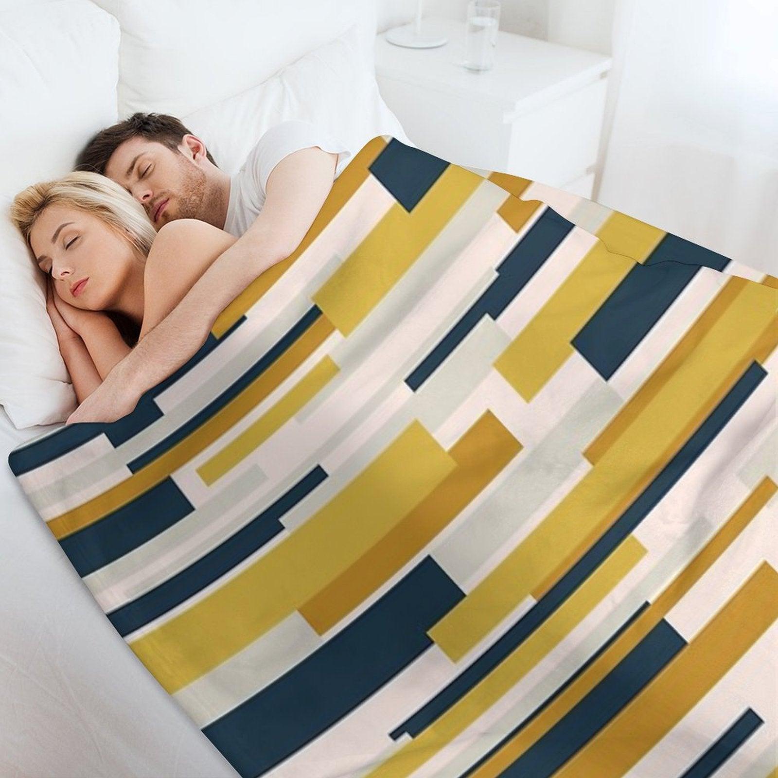 Wright Midcentury Modern Geometric Abstract Pattern in Mustard Yellow, Navy Blue, And Pale Blush Throw Blanket