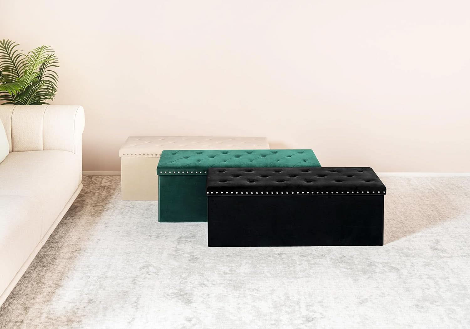 Black Premium Velvet Storage Ottoman Bench Bedroom